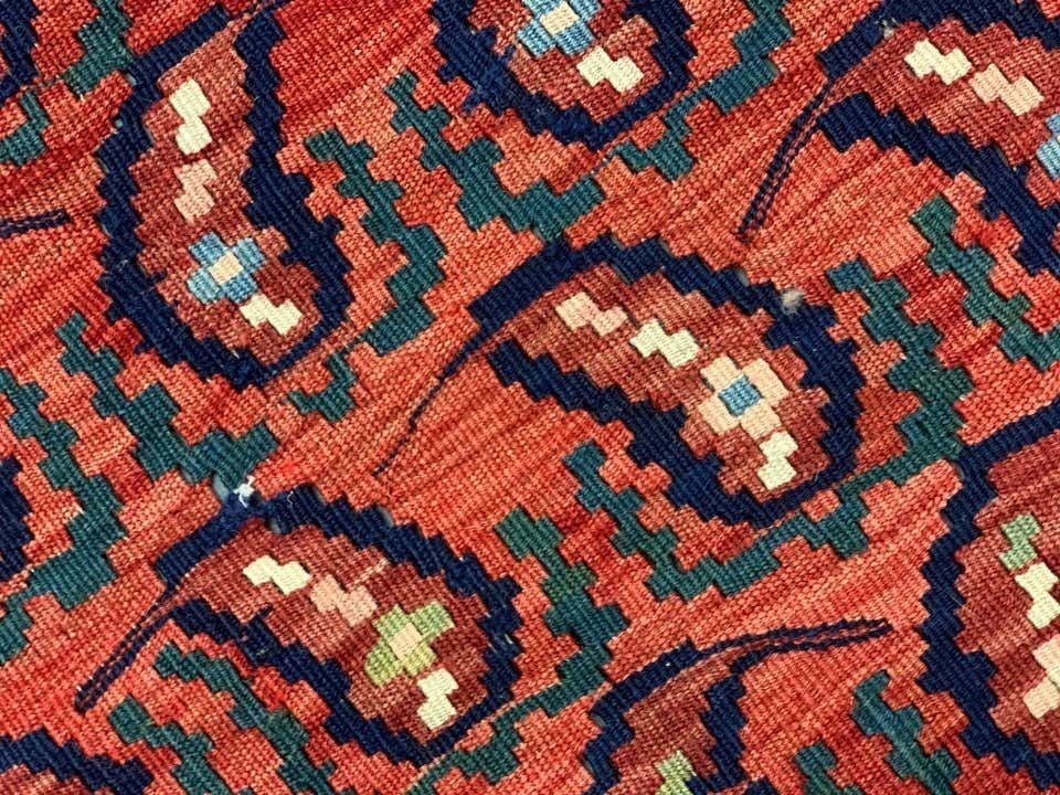 Antique Rugs Caucasian Karabagh Kilim Rug Red Handmade Carpet Paisley Pattern 138x264cm photo vinterior