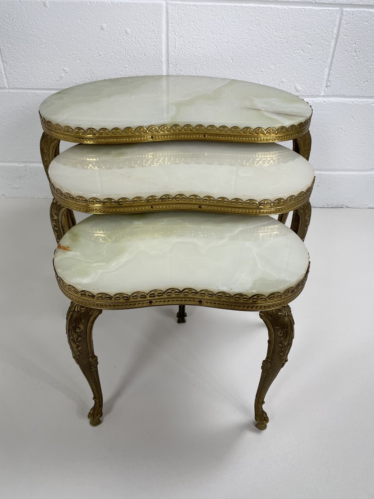 Hollywood Regency Onyx & Gilt Metal Italian Nest Of Tables photo buy