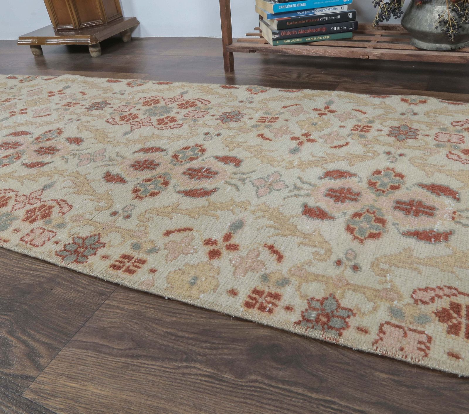 Turkish Vintage Oushak Runner, Floral Beige Handmade Wool Rug, Hallway & Kitchen Rugs, Farmhouse Decor, One Of A Kind, Anatolia photo 246.0