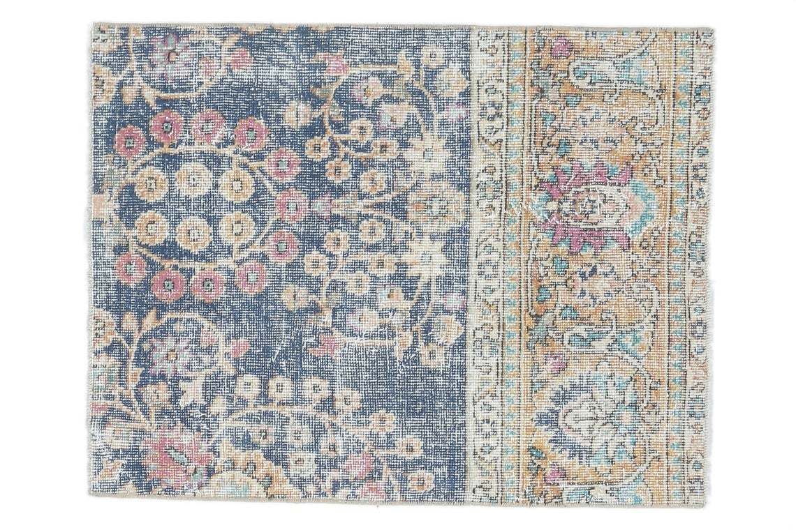 2x3 Turkish Vintage Oushak Rug, Door Mat Small Carpet, Handmade Wool Blue Floral Doormat, Mini Rugs, One Of A Kind, Anatolia photo furniture