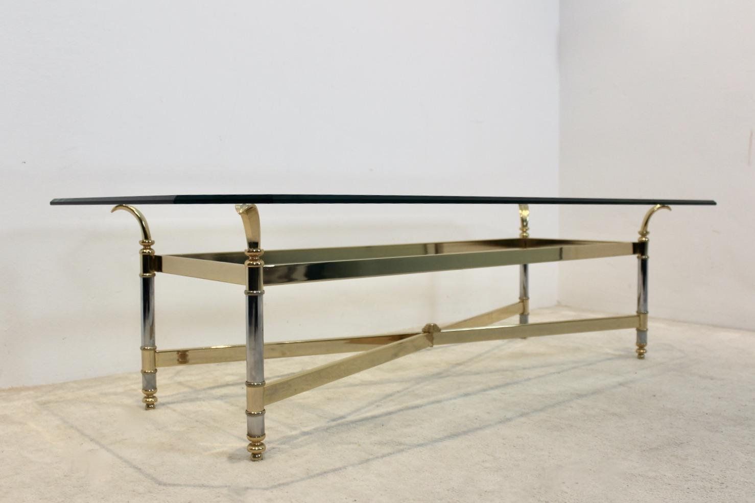 Brass, Chrome & Glass Center Table, France 1970s photo furniture
