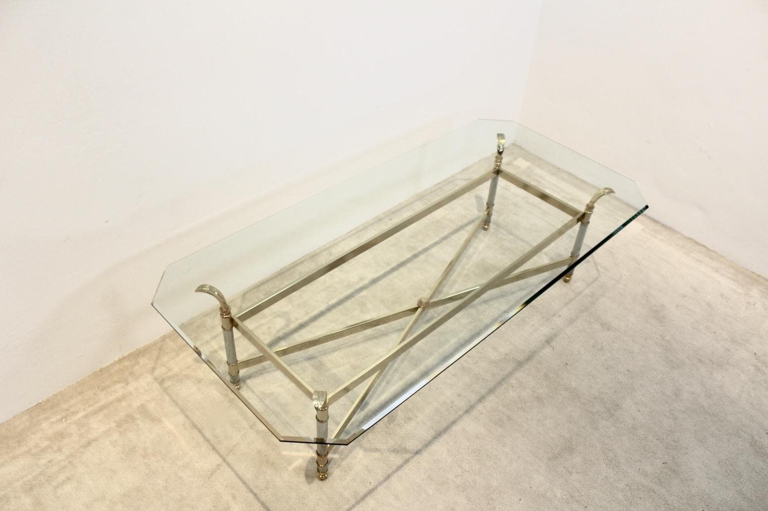 Brass, Chrome & Glass Center Table, France 1970s photo vinterior