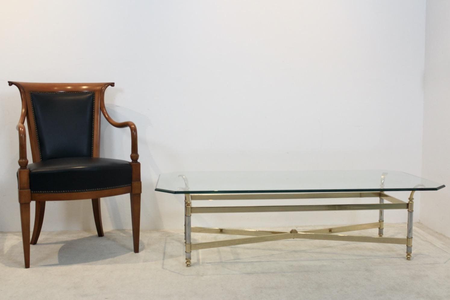 Furniture Brass, Chrome & Glass Center Table, France 1970s photo