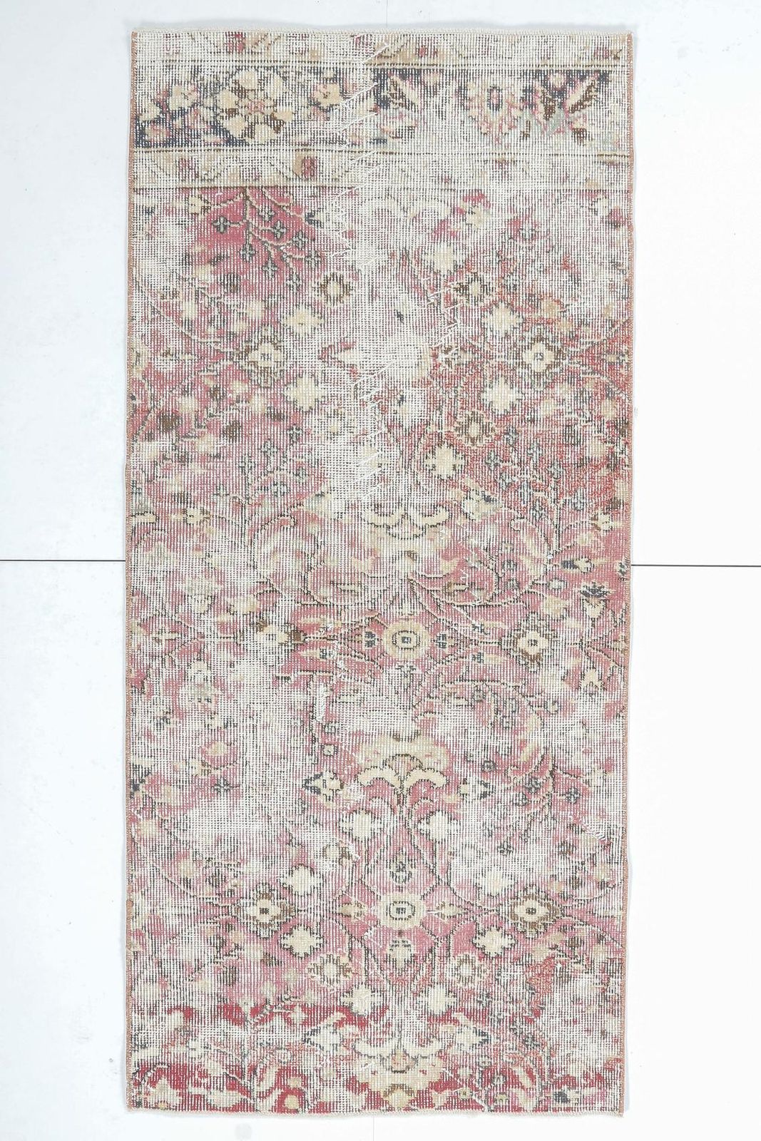 3x6 Turkish Vintage Runner, Oushak Handmade Wool Runner Rug, Red Floral Distressed, Bohemian Hallway Rugs, Farmhouse Decor, One Of A Kind photo furniture