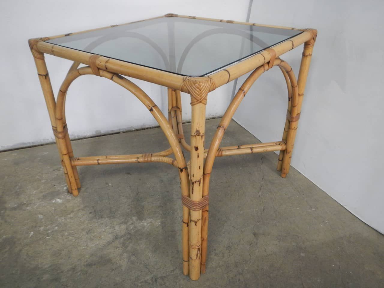 Rattan Table, Italy, 1970s photo vintage