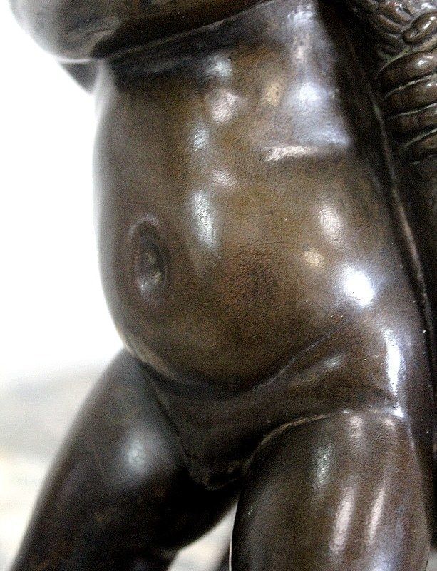 Home Decor Bronze Of A Cherub Holding A Goose, By A. Collas   19th Century photo