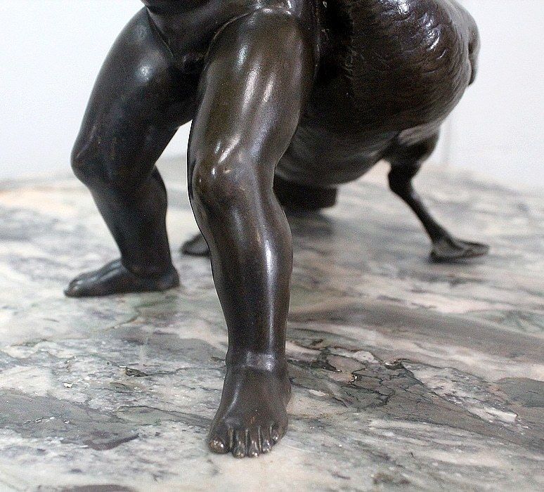 photo vinterior Bronze Of A Cherub Holding A Goose, By A. Collas   19th Century