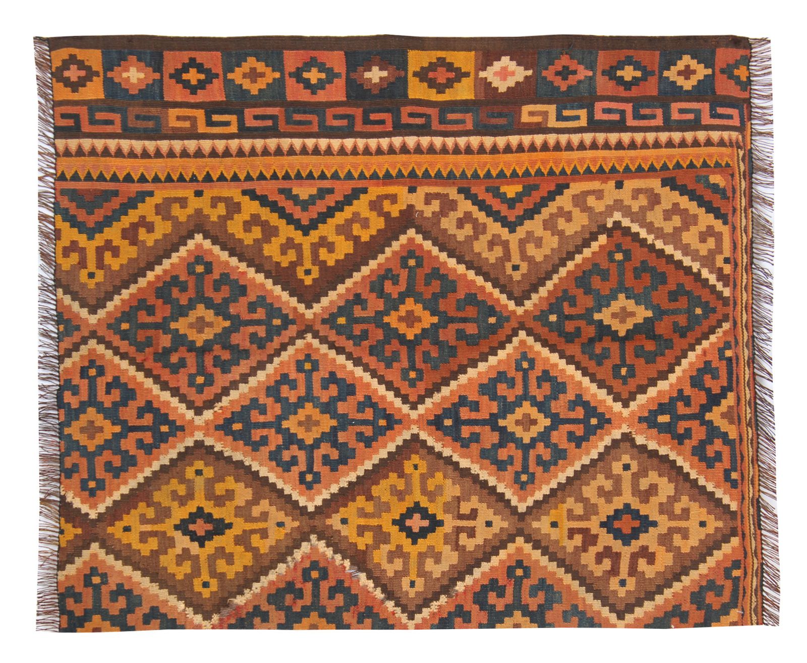 Traditional Flat Woven Afghan Kilim Runner Rug, Tribal Geometric Carpet 95x110cm
