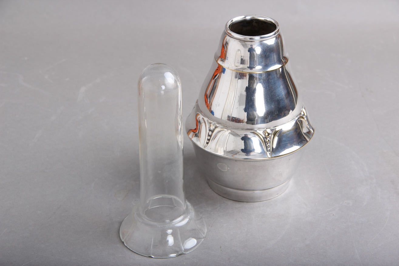 Danish Silver Vase / Stained Silver And Glass. Danish Skønvirke. 1920s. photo 90.0
