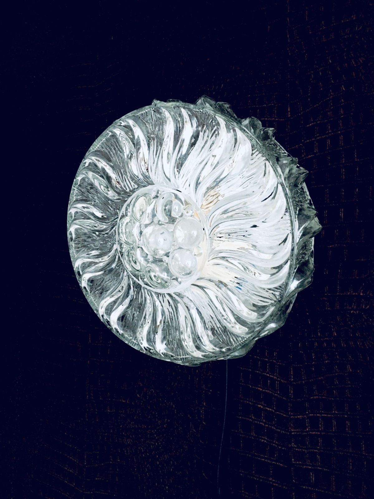 Mcm Design Heavy Glass Swirl Pattern Wall Lamp Sconce 1960s photo for sale