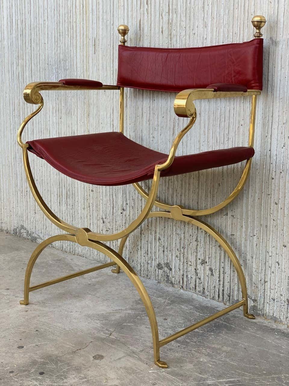 photo for sale Fauteuils Savonarola de metteur en scène italiens, chromés et en cuir, Hollywood Regency, années 1960