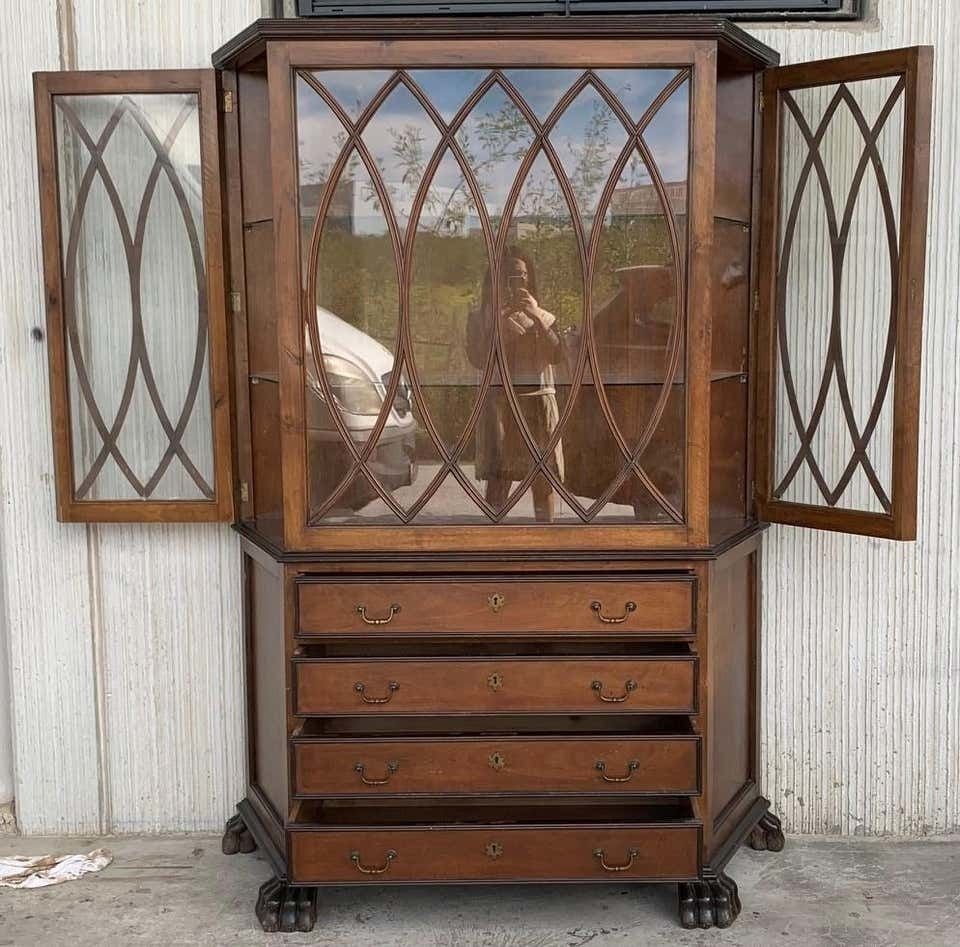 Vitrine Art Nouveau française en bois fruitier, quatre tiroirs photo 5638.0