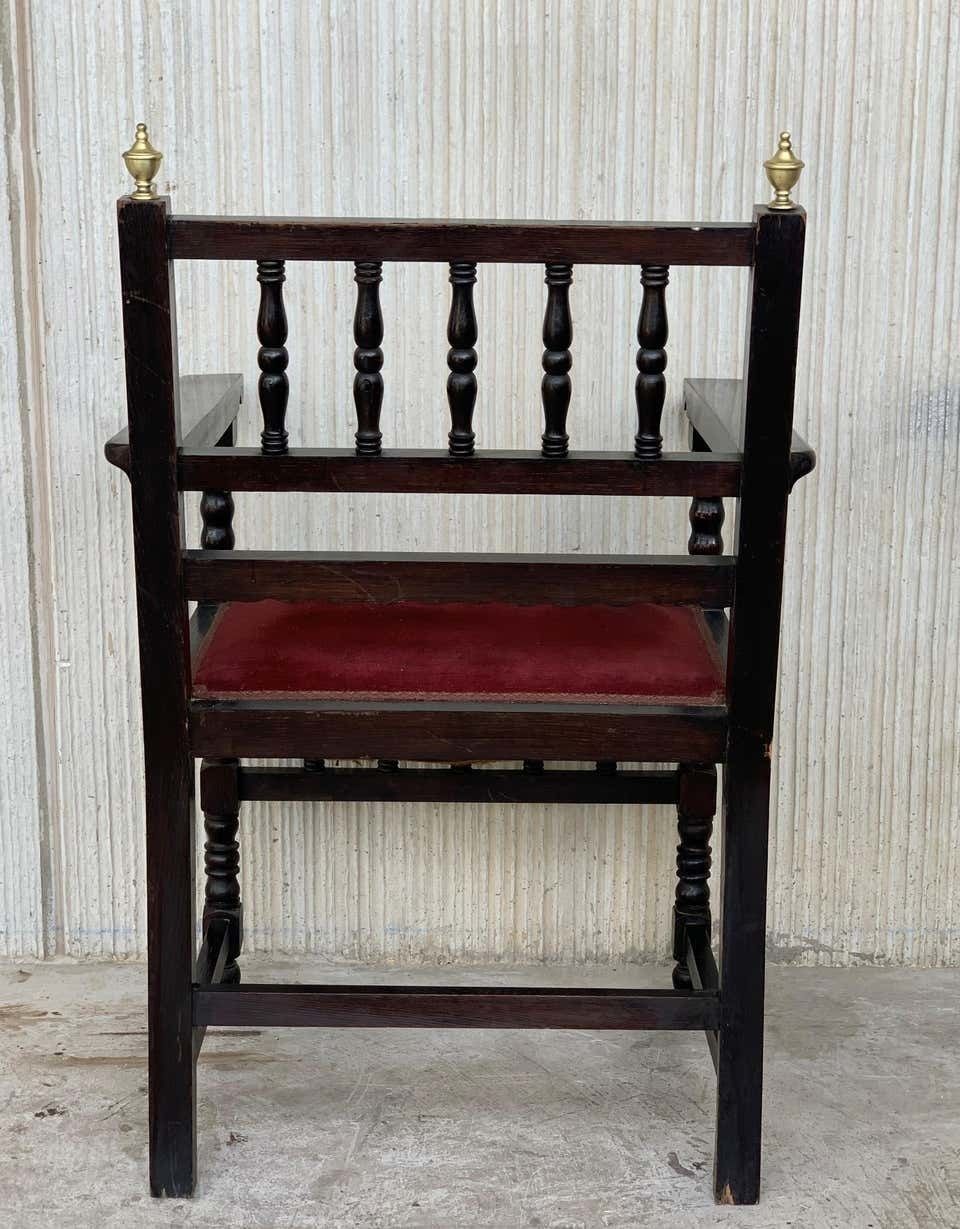 Pair Of Spanish Armchairs With Bronze Details And Red Velvet Upholstery photo 3774.0