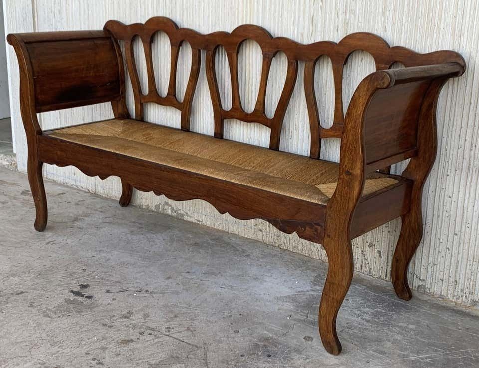 20th Set Of One Bench And Four Victorian Chairs, Wood And Rattan photo vintage