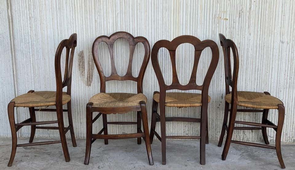 Furniture 20th Set Of One Bench And Four Victorian Chairs, Wood And Rattan photo