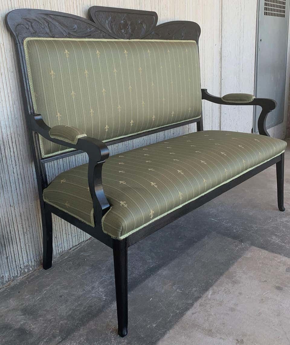Salon de style Louis XVI noir, canapé et deux fauteuils, XXe siècle photo Mobilier