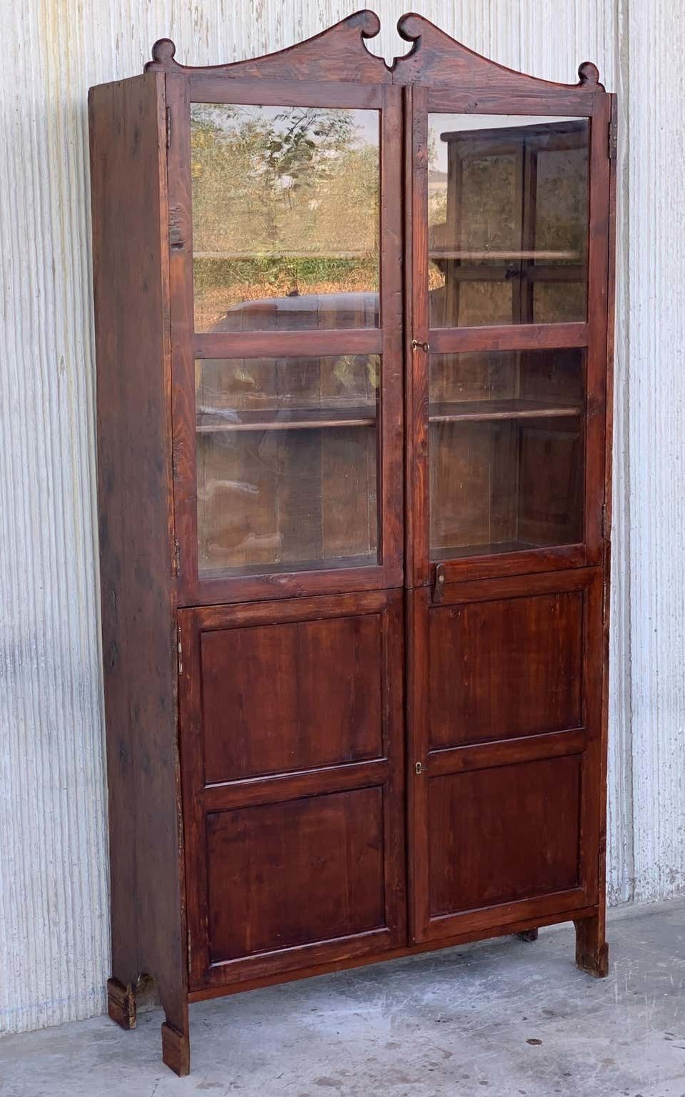 18th Century Cupboard Or Bookcase With Glass Vitrine, Walnut, Spain Restored photo for sale