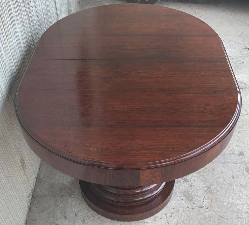 5917.0 Table ovale Art déco française à deux pieds centraux en orme maillé, avec six chaises photo