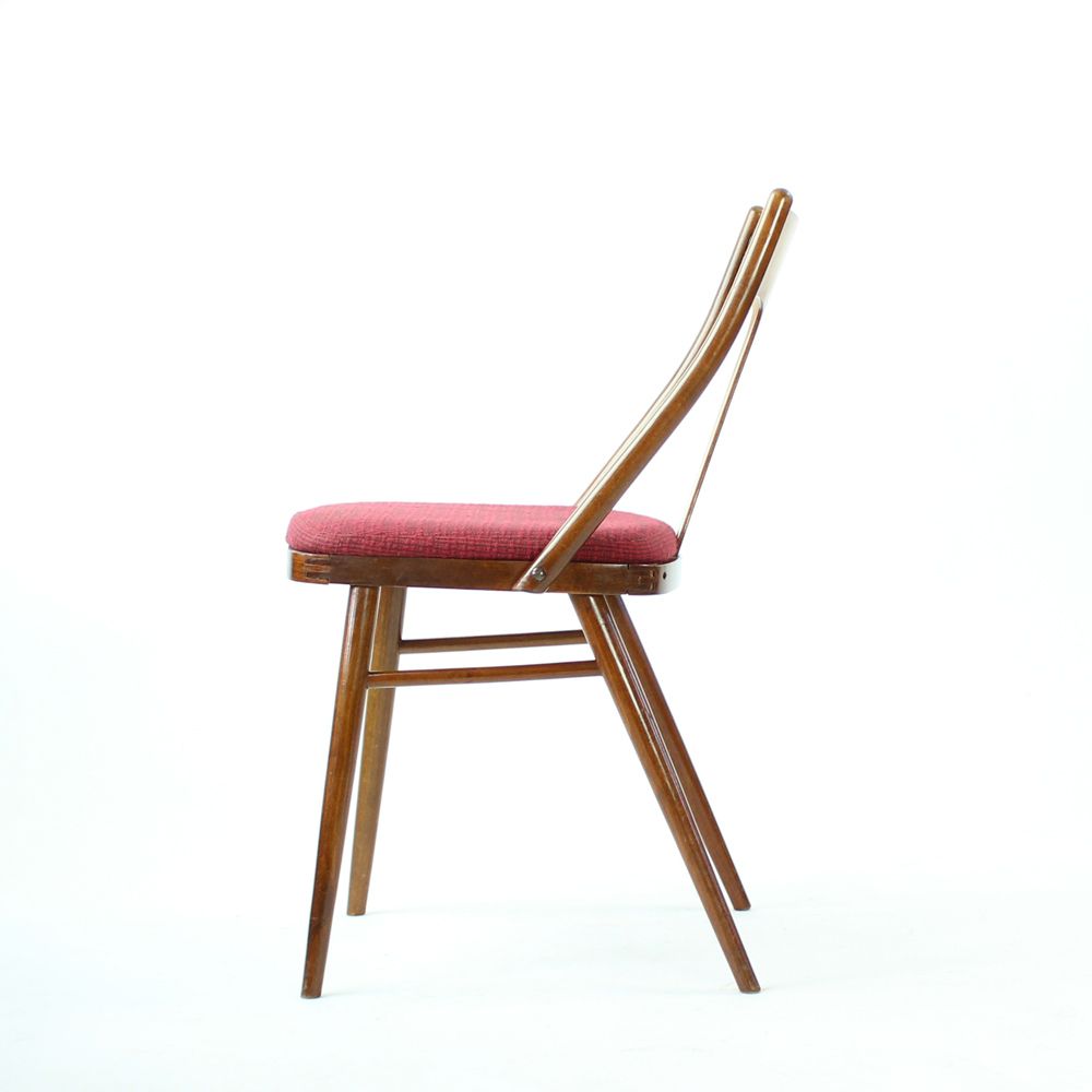 Elegant Dining Chairs In Wood And Pink Upholstery, Czechoslovakia 1960s, Set Of 4 photo 820.0