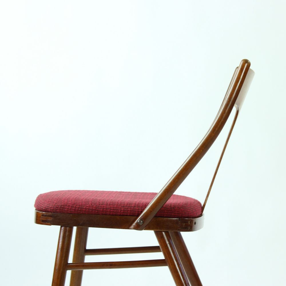 Furniture Elegant Dining Chairs In Wood And Pink Upholstery, Czechoslovakia 1960s, Set Of 4 photo