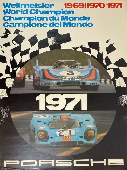 Original Vintage Porsche World Champion 1969/1970/1971 Manifesto Official Porsche Poster photo furniture