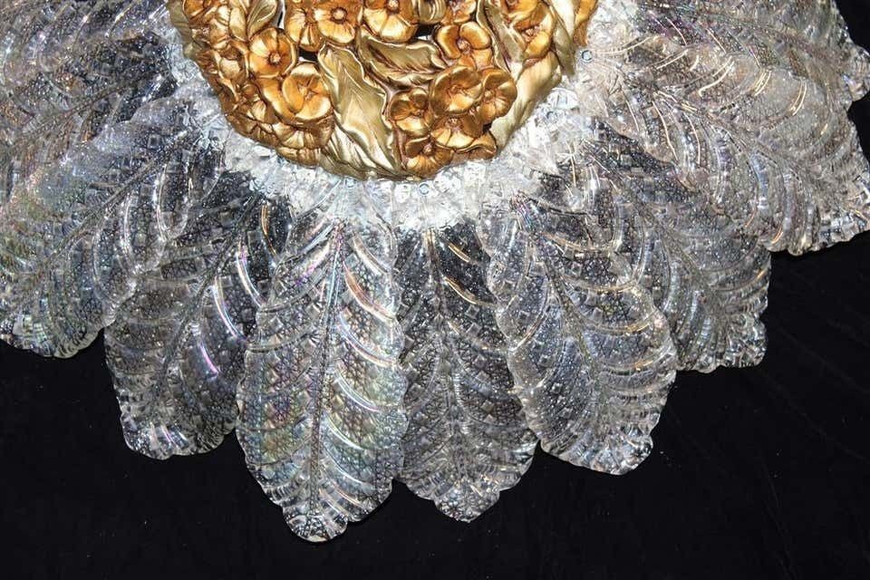 Round Pair Of Chandelier Murano Gold Ceramic Italian Design 1960s Flowers Leaves photo 6008.0