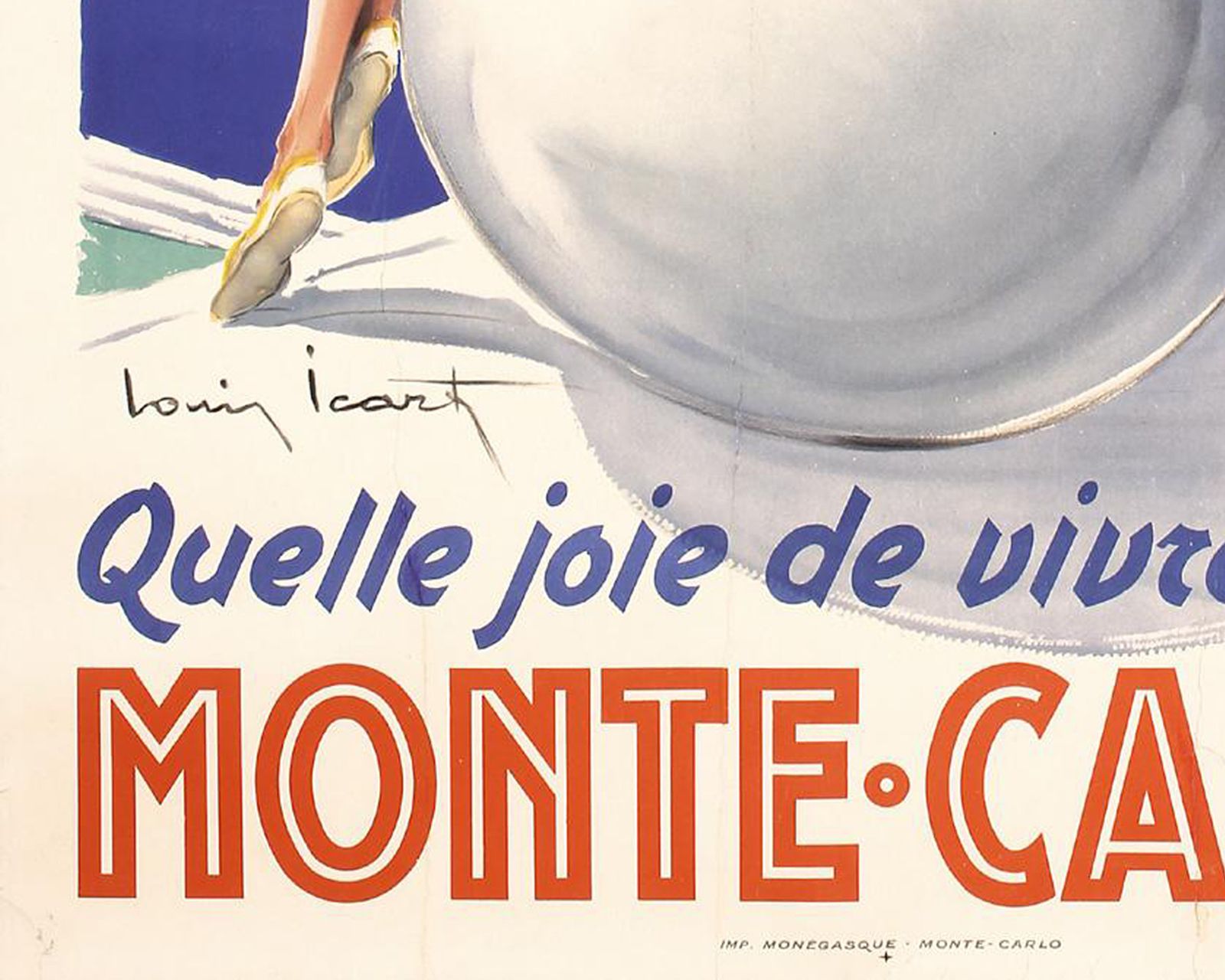 Original Vintage 40s Monte Carlo Beach Surf Travel Poster By Louis Icart 1948 photo Art