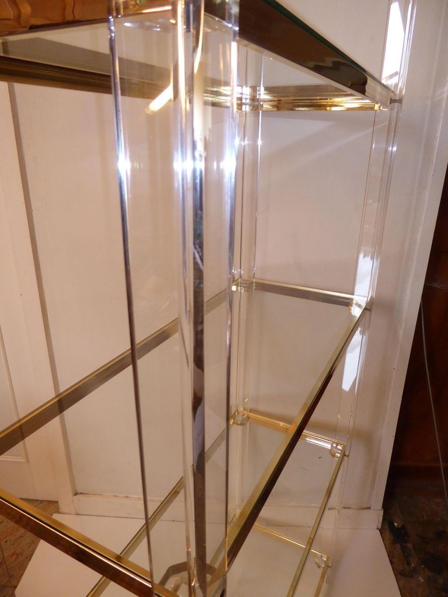 Lucite, Acrylic & Brass Glass Shelf photo furniture