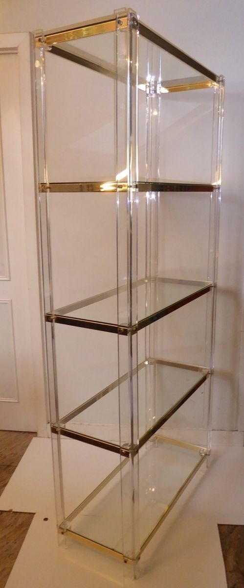 Lucite, Acrylic & Brass Glass Shelf photo Furniture