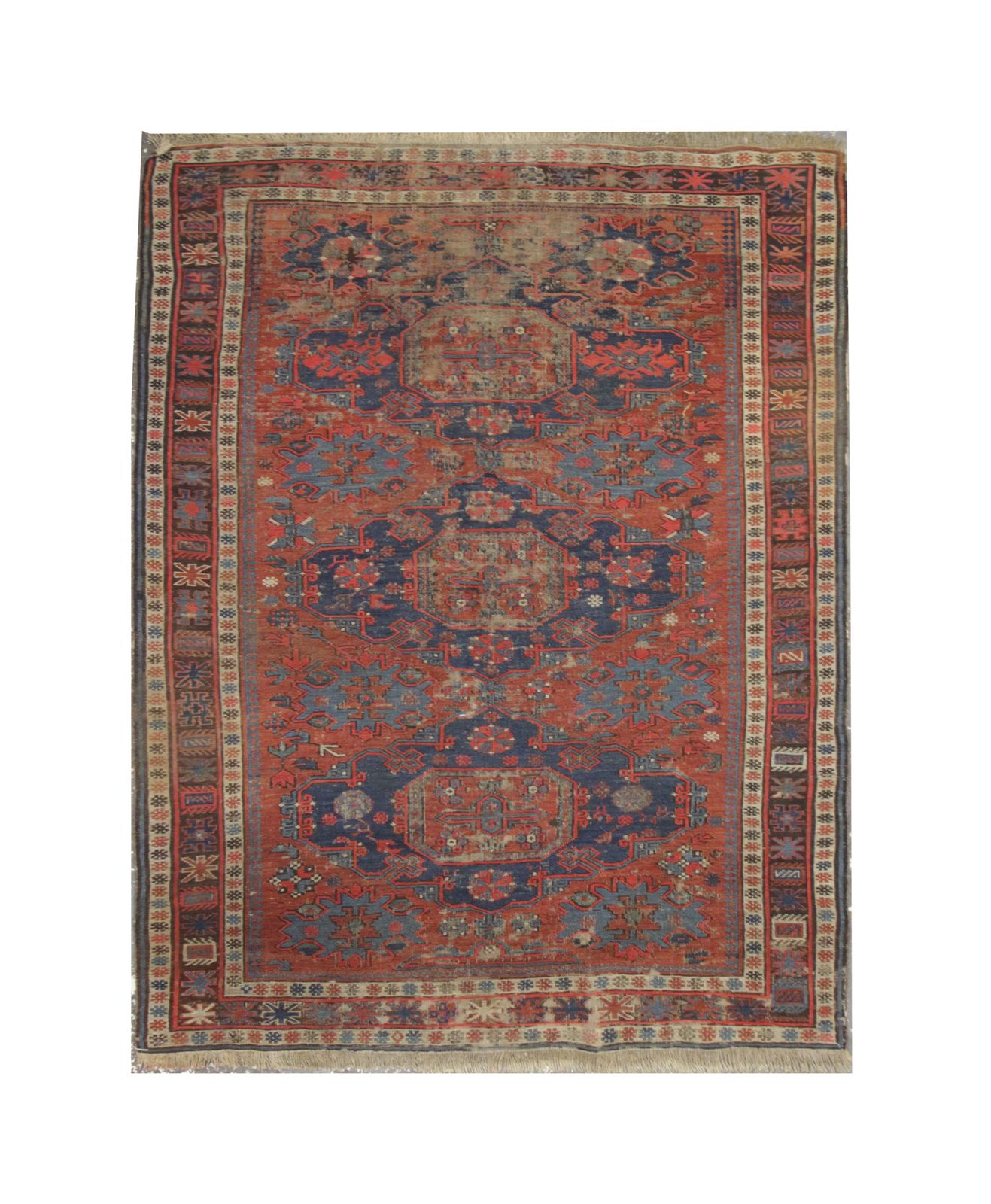 Old Worn Wool Afghan Kilim Area Rug  Handmade Geometric Wool Rug 127x170cm