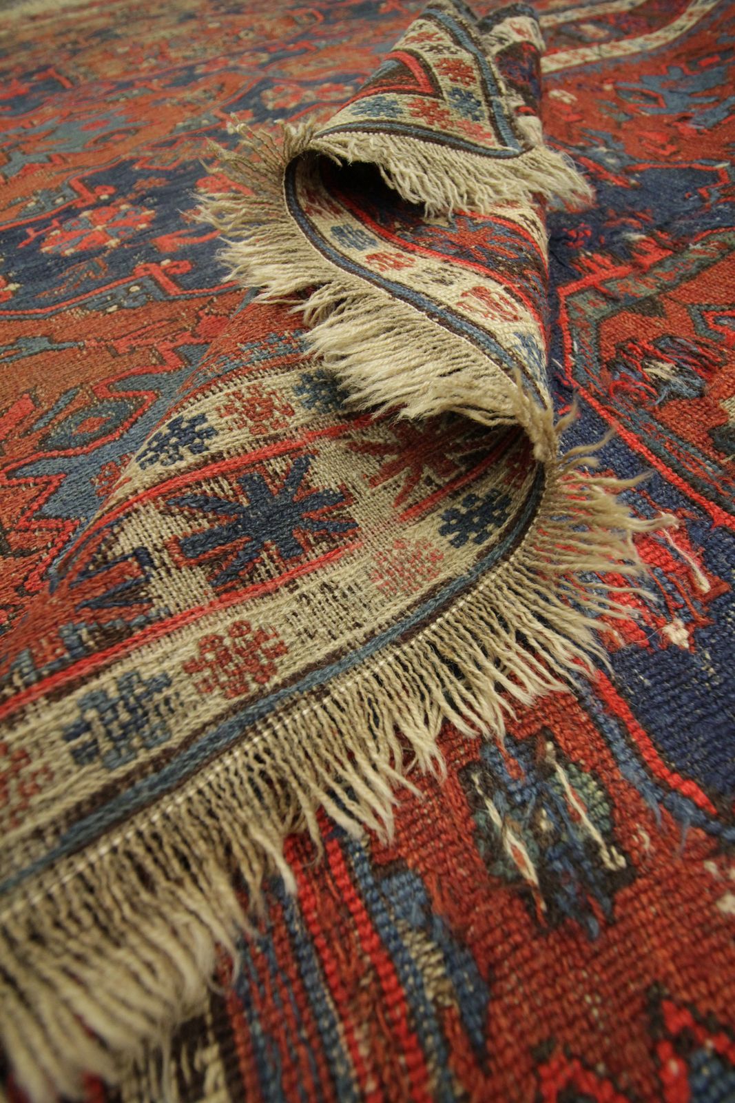 Old Worn Wool Afghan Kilim Area Rug  Handmade Geometric Wool Rug 127x170cm photo for sale