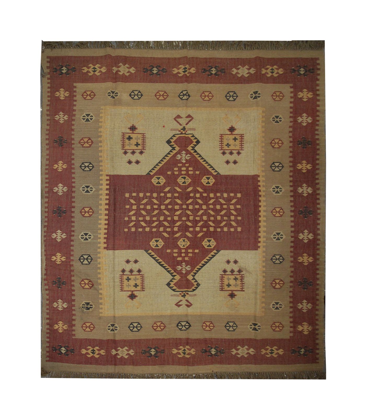 Handwoven Turkish Kilim Area Rug, Traditional Geometric Wool Rug  255x325cm