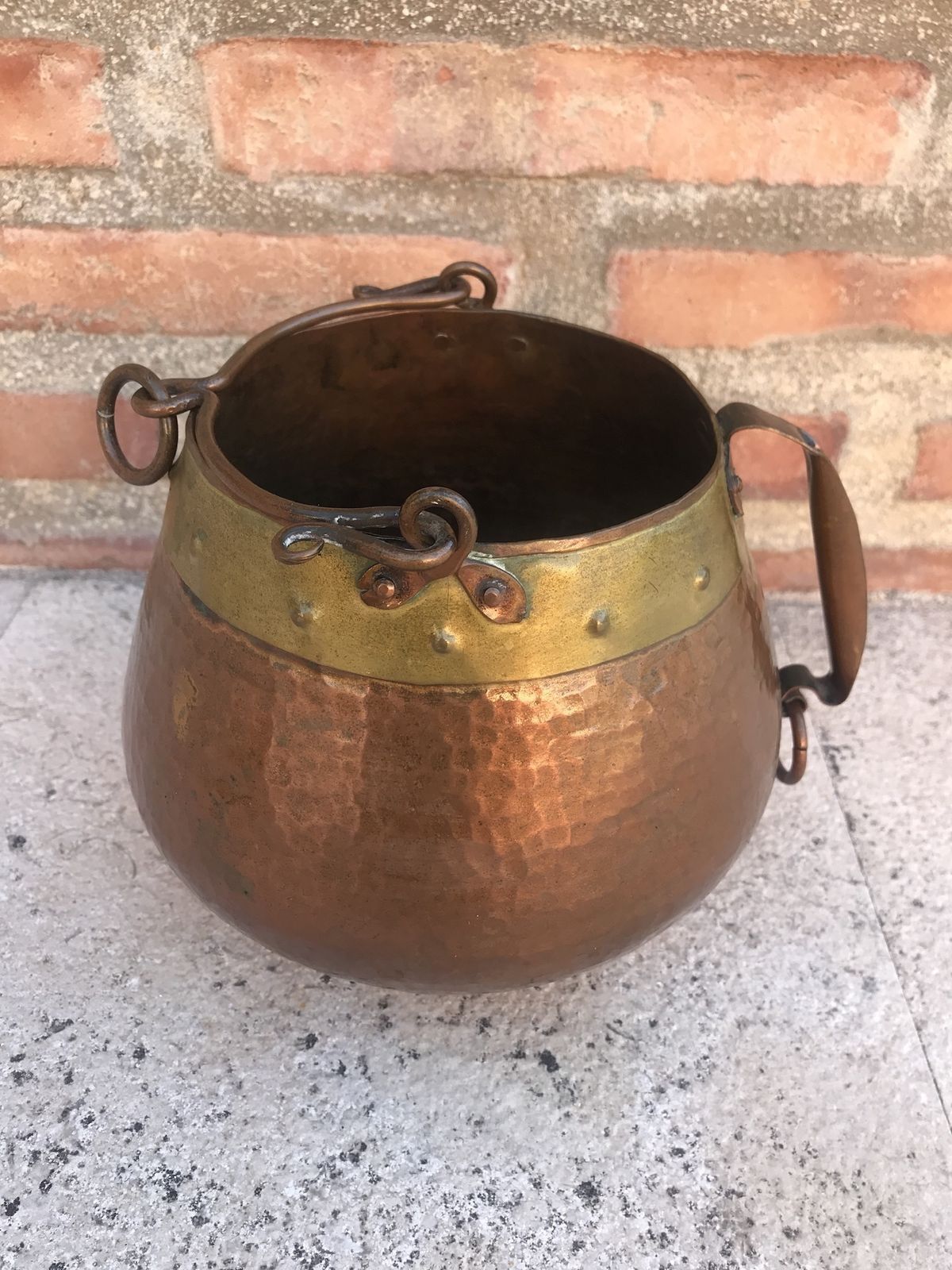 Vintage Spanish Patinated Brass And Copper Pot, 1970s photo furniture