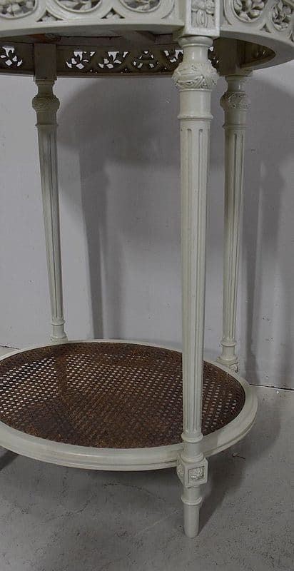 photo vintage Rechampi And Cannage Wooden Pedestal Table, Louis XVI Style 1920