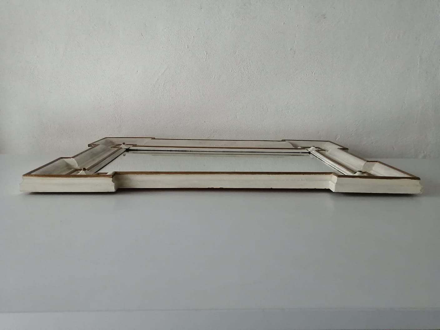 19th Century Wood White And Gilted Coloured X Large Art Nouveau Wall Mirror By Meissen photo vintage