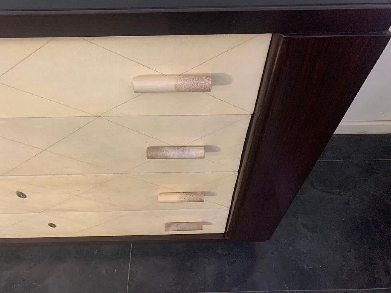 Art Deco Chest Of Drawers In Mahogany With Parchment Handles, 1940s photo buy