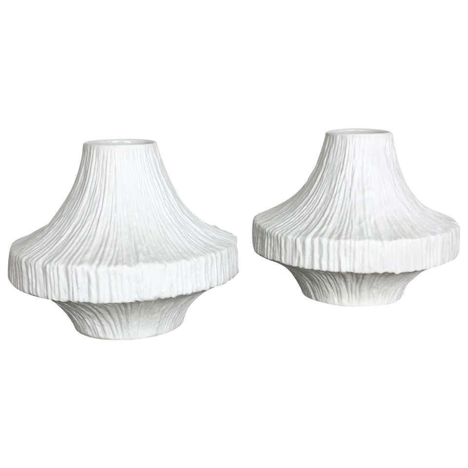 Set Of 2 Porcelain Op Art "Stone" Vase By Heinrich Selb, Germany, 1970s photo furniture
