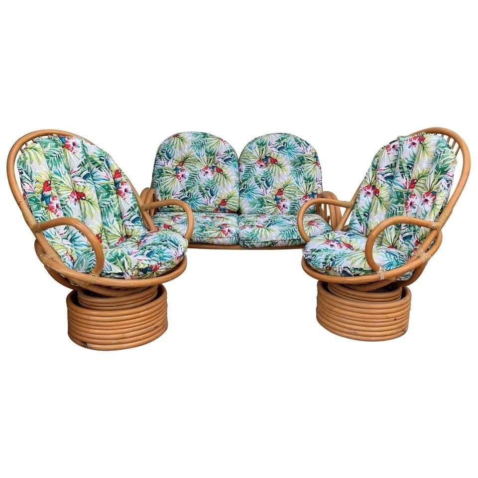 Ensemble de salon de jardin Mid-Century Modern en bambou, Italie, avec canapé et fauteuils à bascule
