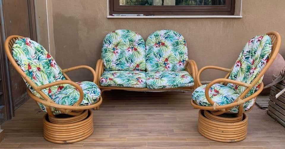 Ensemble de salon de jardin Mid-Century Modern en bambou, Italie, avec canapé et fauteuils à bascule photo 4230.0