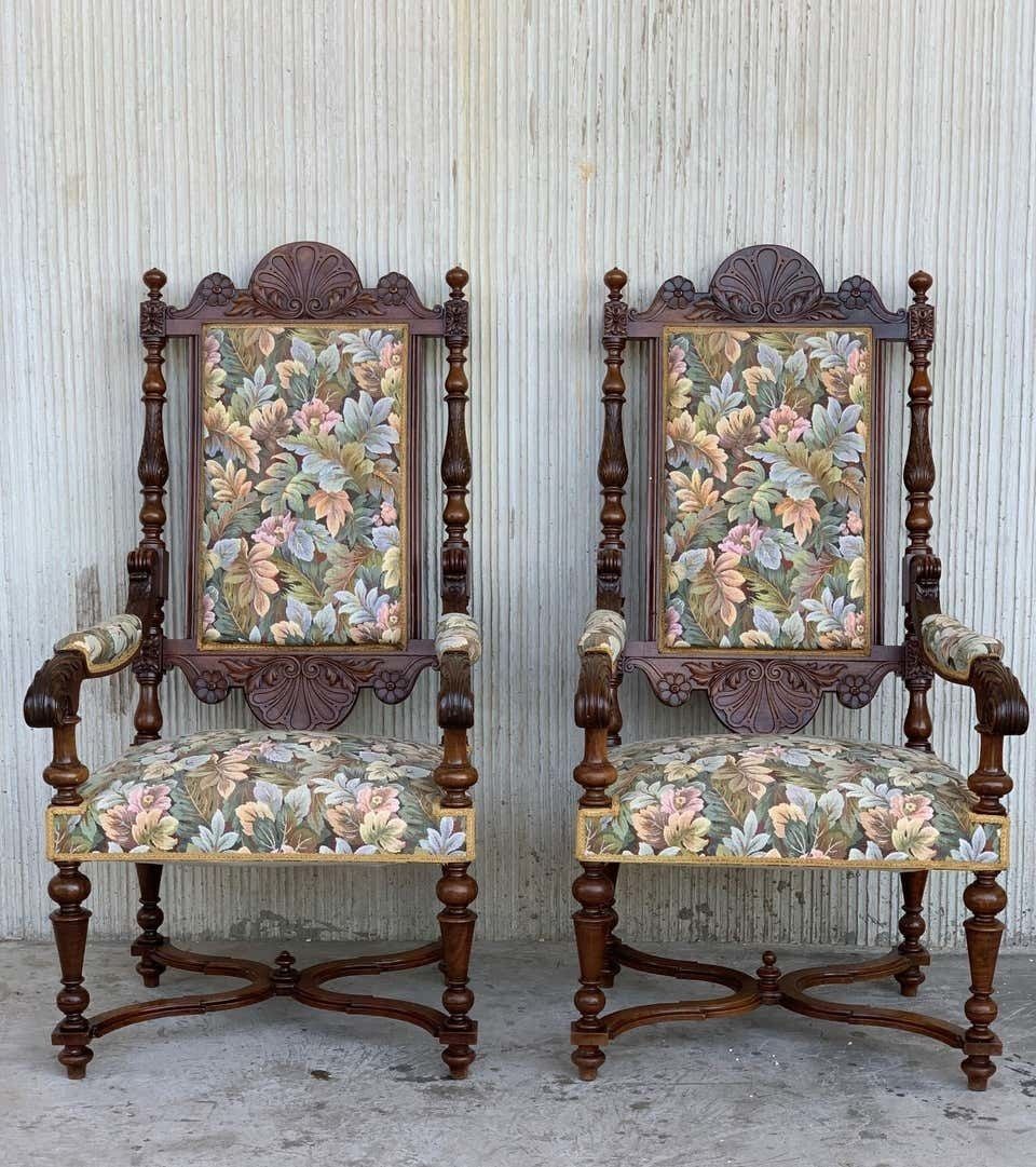 Louis Xvi Style French Pair Of Carved Walnut Armchairs, 1900s photo furniture