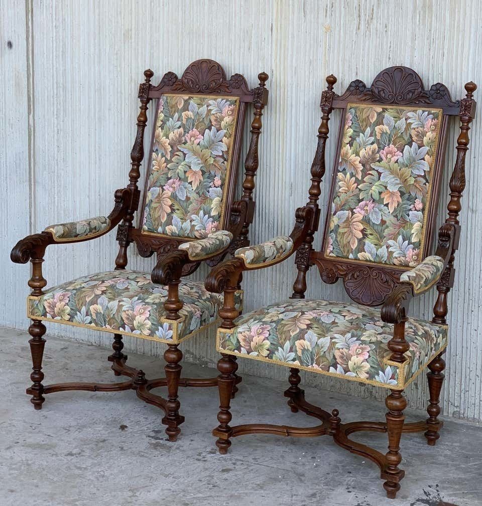 Louis Xvi Style French Pair Of Carved Walnut Armchairs, 1900s photo for sale