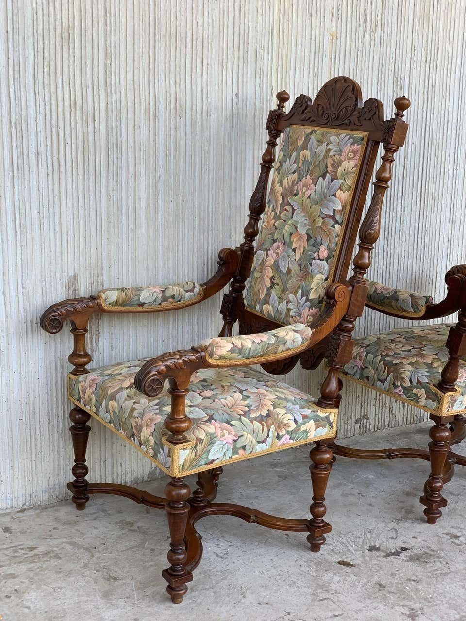 Louis Xvi Style French Pair Of Carved Walnut Armchairs, 1900s photo 3367.0