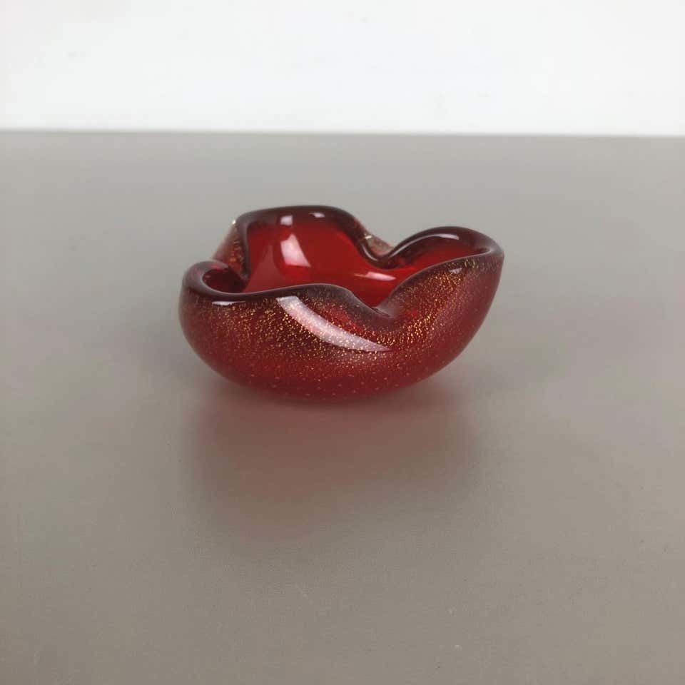 Large Murano Glass "Gold Dust" Bowl Element Shell Ashtray Murano, Italy, 1970s photo for sale