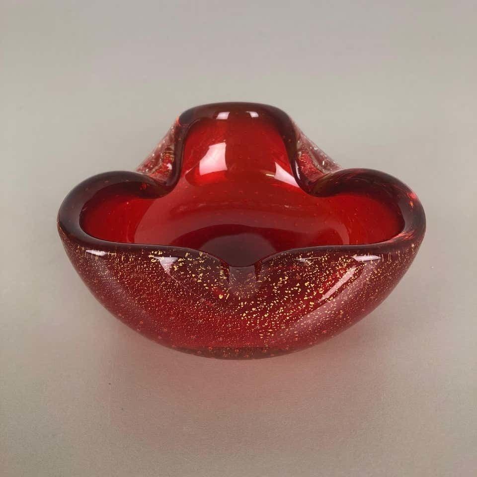 Large Murano Glass "Gold Dust" Bowl Element Shell Ashtray Murano, Italy, 1970s