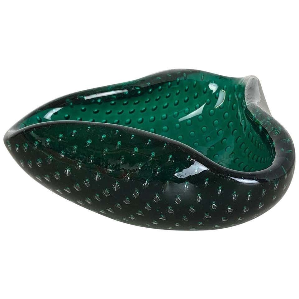 Murano Glass Bullicante "Green" Bowl Element Shell Ashtray Murano, Italy, 1970s