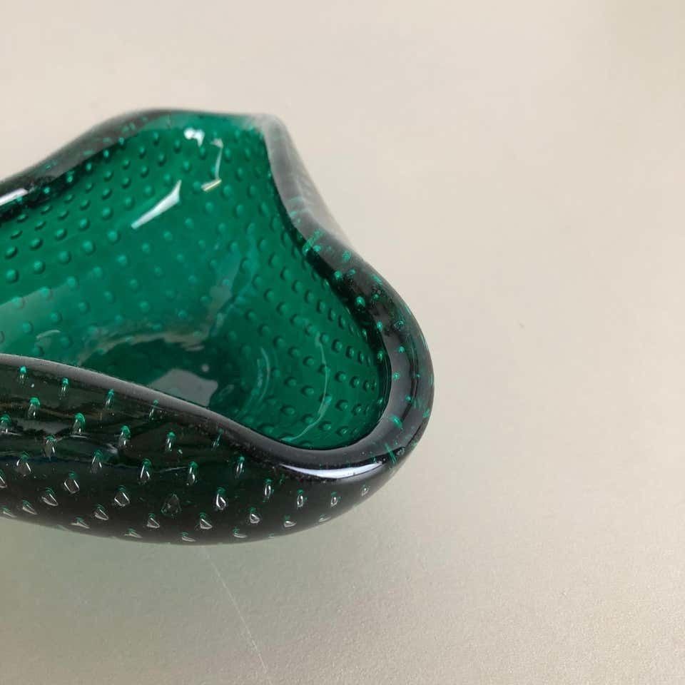 Murano Glass Bullicante "Green" Bowl Element Shell Ashtray Murano, Italy, 1970s photo vinterior