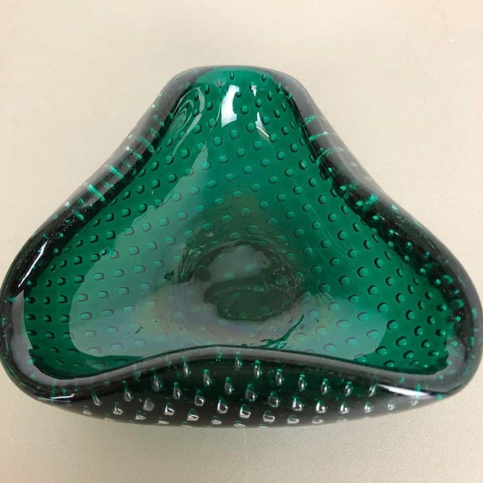 Home Decor Murano Glass Bullicante "Green" Bowl Element Shell Ashtray Murano, Italy, 1970s photo