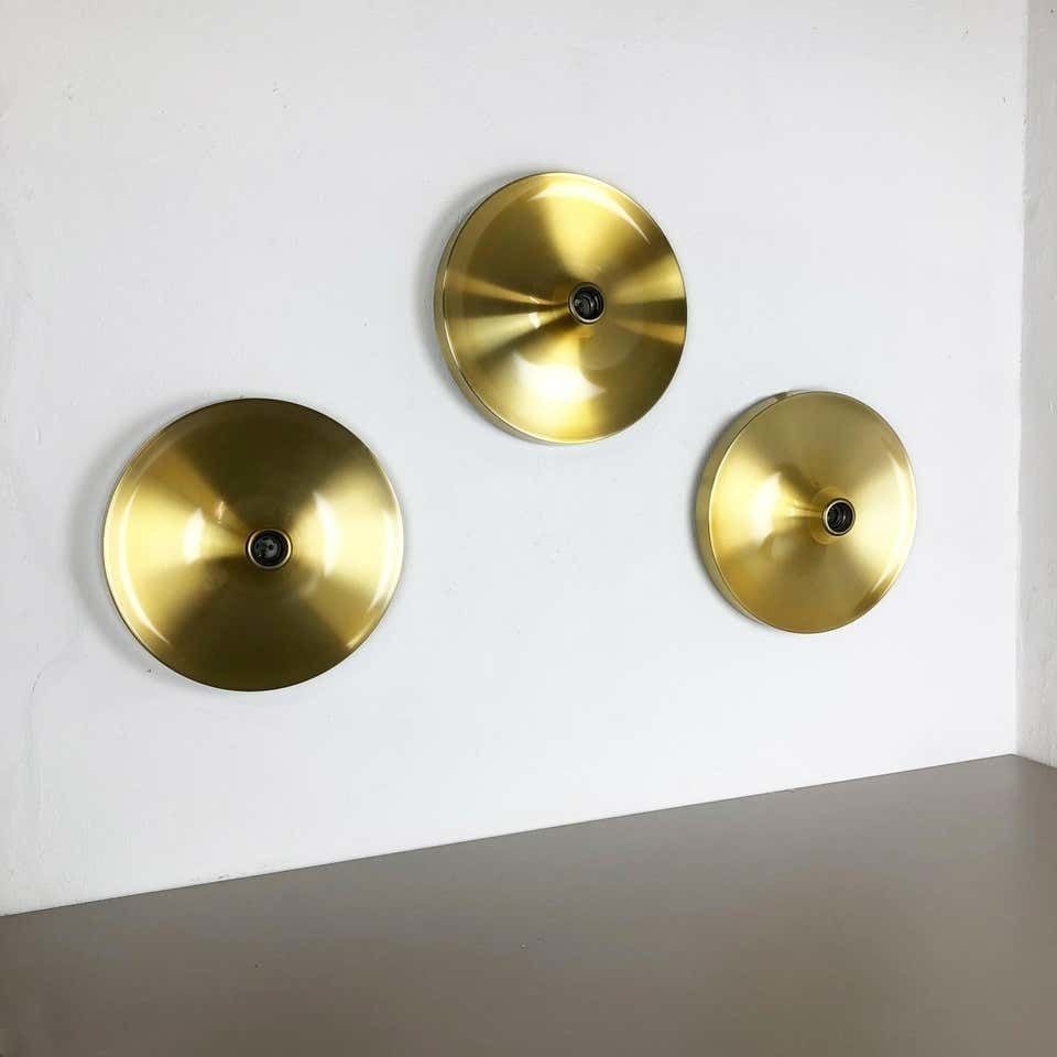Set Of Three Gold 1960s Charlotte Perriand Disc Wall Light By Honsel, Germany photo for sale