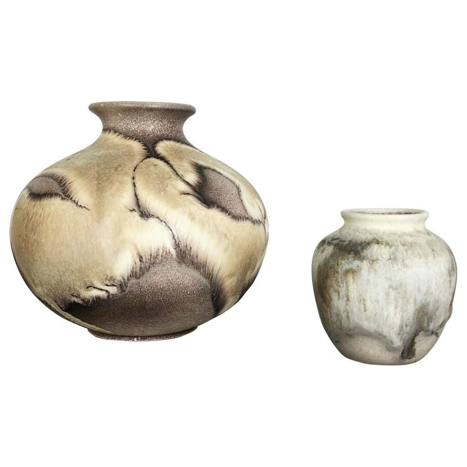 Set Of 2 Pottery Vases Fat Lava Abstract Designed By Ruscha, Germany, 1960s