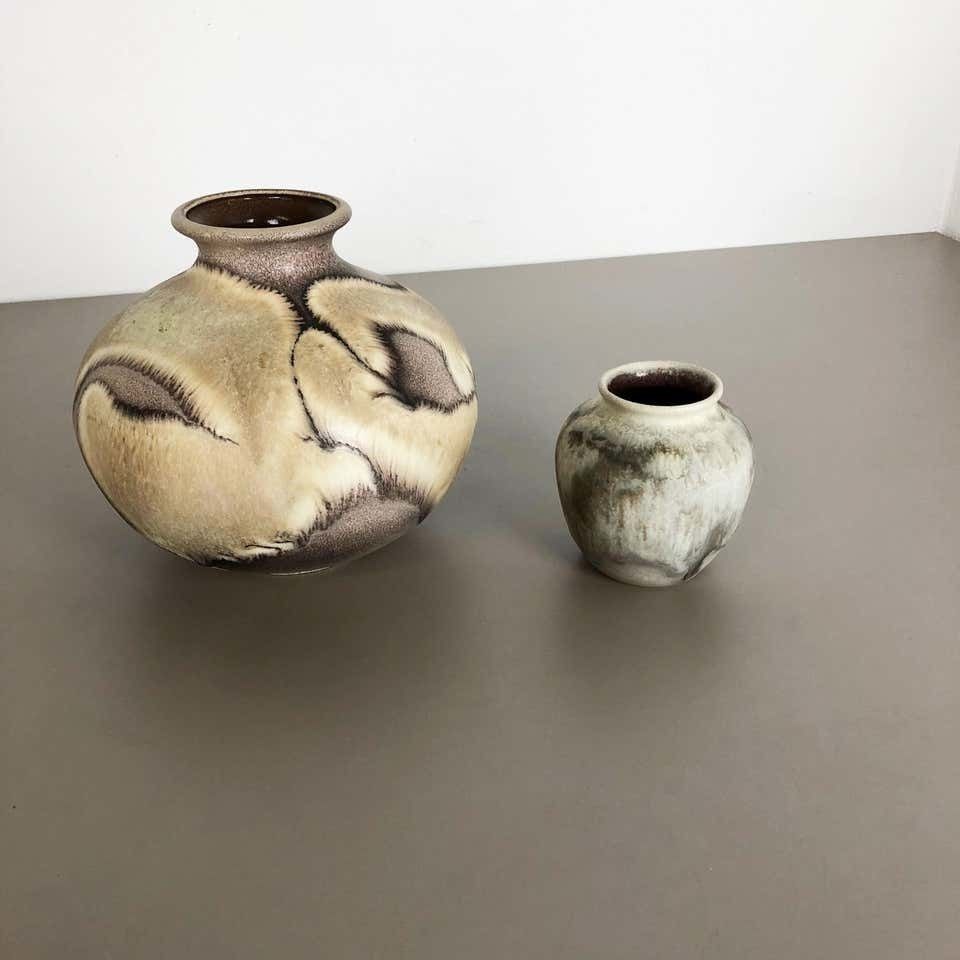 Set Of 2 Pottery Vases Fat Lava Abstract Designed By Ruscha, Germany, 1960s photo for sale